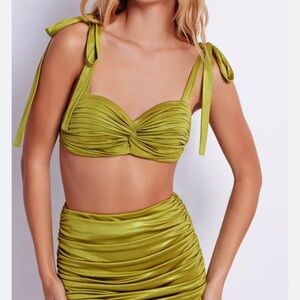 PatBo Metallic Jersey Bralette - green bikini top - absinthe size large